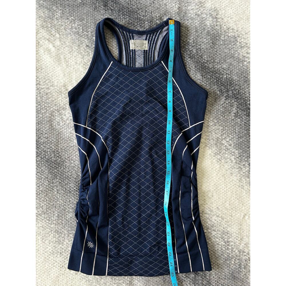 Athleta Finish Fast Line Ruched White Navy Tank Top Size XS Gym Yoga Workout - Picture 7 of 8